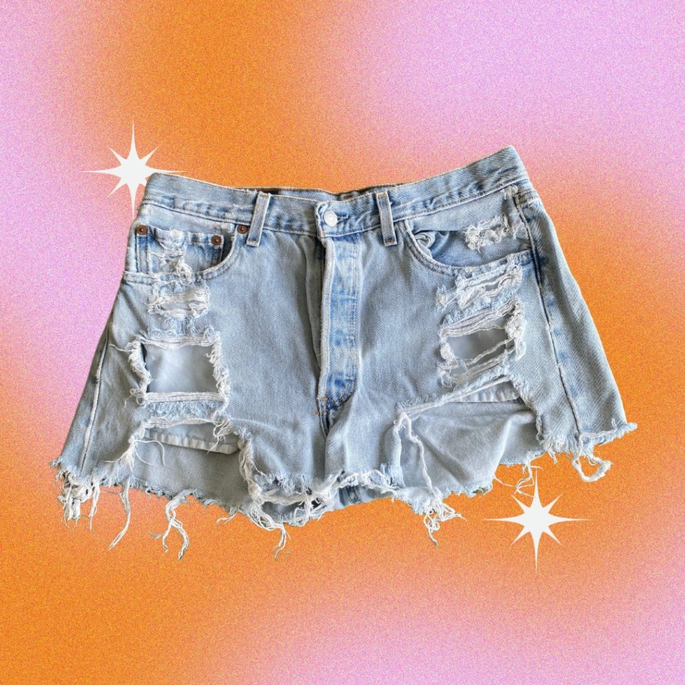 Levi's Light Blue Distressed Denim Jean Shorts
